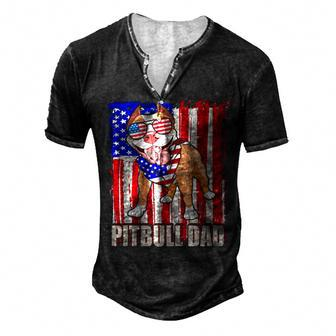 Happy 4Th Of July Pride American Flag Pitbull Dad Men's Henley T-Shirt - Seseable