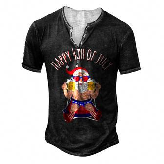 Happy 4Th Of July Santa Christmas In July Men's Henley T-Shirt - Seseable