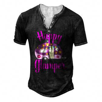 Happy Glamper Vintage Glamping Squad Rose Caravan Camping Men's Henley T-Shirt | Mazezy