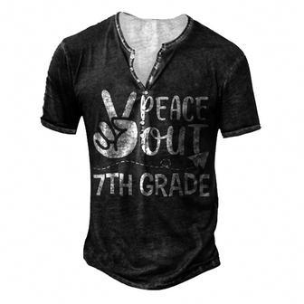 Happy Last Day Of School Retro Peace Out 7Th Grade Men's Henley T-Shirt | Mazezy
