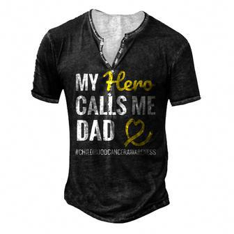 Hero Calls Me Dad Dipg Childhood Cancer Warrior Men's Henley T-Shirt | Mazezy