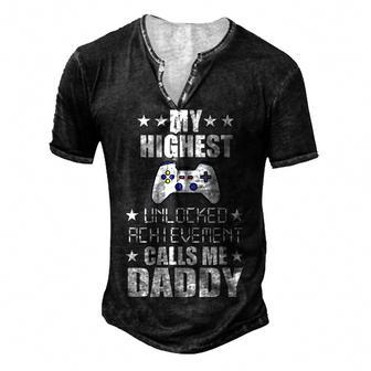 Mens My Highest Unlocked Achievement Calls Me Daddy Gamer Dad V2 Men's Henley T-Shirt - Seseable