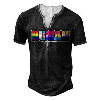 Human Lgbt Flag Gay Pride Month Transgender Men's Henley T-Shirt | Mazezy