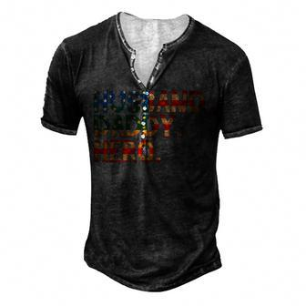 Husband Daddy Hero 4Th Of July Fathers Day Dad Men's Henley T-Shirt - Seseable