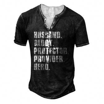 Husband Daddy Protector Provider Hero Fathers Day Daddy Day Men's Henley T-Shirt | Mazezy