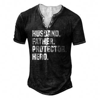 Mens Husband Father Protector Hero Fathers Day Men's Henley T-Shirt | Mazezy