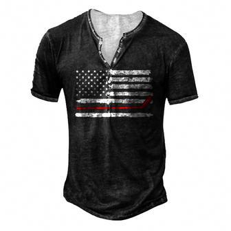 Ice Hockey Player Usa American Flag 4Th Of July Vintage Men's Henley T-Shirt | Mazezy