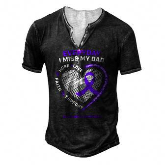 In Memory Dad Purple Alzheimers Awareness Men's Henley Button-Down 3D Print T-shirt