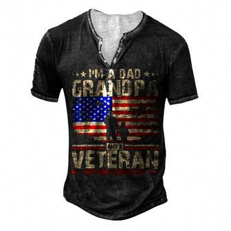 Independence Day 4Th Of July Im A Dad Grandpa And A Veteran Men's Henley Button-Down 3D Print T-shirt - Monsterry