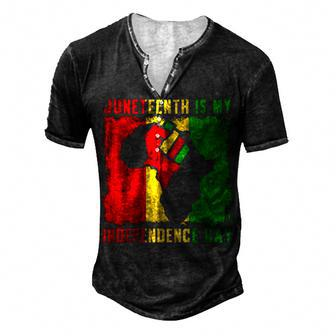 Juneteenth Is My Independence Day 4Th July Black Afro Flag Men's Henley T-Shirt - Seseable