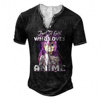 Just A Girl Who Loves Anime Peace Symbol V Fingers Fun Men's Henley T-Shirt | Mazezy