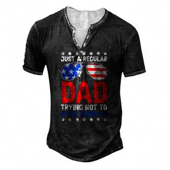 Just A Regular Dad Trying Not To Raise Liberals Voted Trump Men's Henley T-Shirt | Mazezy