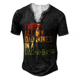 I Keep All My Dad Jokes In A Dad-A-Base Vintage Fathers Day Men's Henley T-Shirt - Seseable