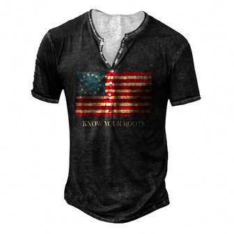 Know Your Roots Betsy Ross 1776 Flag Men's Henley T-Shirt | Mazezy