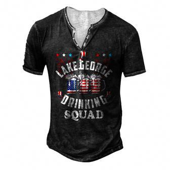 Lake George Drinking Squad 4Th Of July Usa Flag Beer Men's Henley T-Shirt | Mazezy