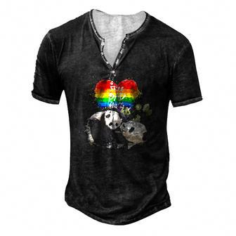 Lgbt Pride Papa Panda Bear Free Dad Hugs Fathers Day Love Raglan Baseball Tee Men's Henley T-Shirt | Mazezy