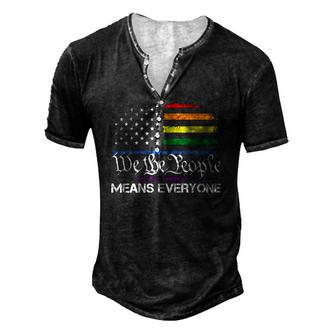 Lgbt Vintage 1776 American Flag We The People Means Everyone Men's Henley T-Shirt | Mazezy