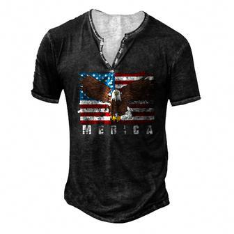 Liberty 4Th Of July Merica Us Flag Proud American Bald Eagle Men's Henley T-Shirt | Mazezy