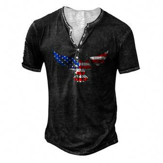 Liberty Freedom 4Th Of July Patriotic Us Flag Bald Eagle Men's Henley T-Shirt | Mazezy