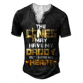 Lineman Dad I Have My Daddys Heart Fathers Day Kid Men's Henley T-Shirt - Seseable