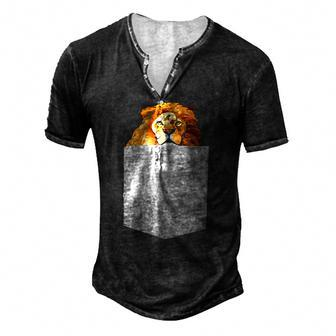 Lion In Your Pocket Peeking Jungle King Tee Men's Henley T-Shirt | Mazezy