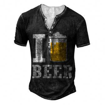 Mens I Love Beer Drinking Oktoberfest Lager Ale Party Men's Henley T-Shirt | Mazezy