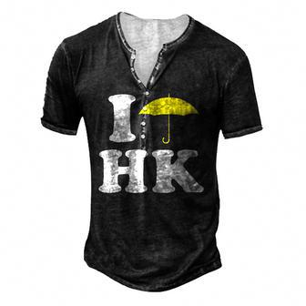 I Love Hk Yellow Umbrella Hong Kong Movement Men's Henley T-Shirt | Mazezy