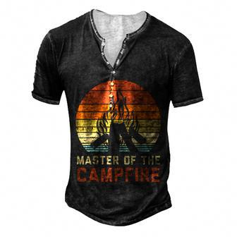 Master Of The Campfire Sunset Retro Bonfire Camping Camper Men's Henley Button-Down 3D Print T-shirt - Monsterry UK