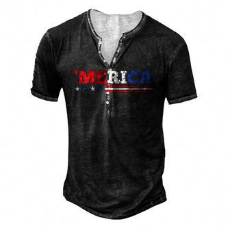 Womens Merica 4Th Of July Independence Day Patriotic American V-Neck Men's Henley T-Shirt | Mazezy