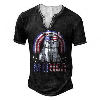 Merica Hippopotamus American Flag 4Th Of July Hippo Men's Henley T-Shirt | Mazezy