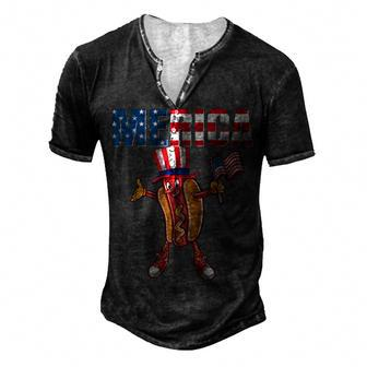 Merica Hot Dog 4Th Of July Dad American Flag And Hotdog Men's Henley T-Shirt - Seseable