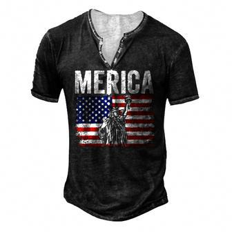 Merica Patriotic Apparel Statue Of Liberty American Flag Men's Henley T-Shirt | Mazezy
