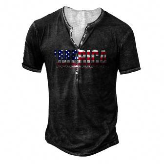 Merica Red White And Blue Patriotic American Flag Men's Henley T-Shirt | Mazezy