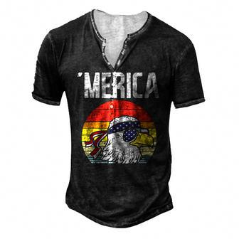 Merica Retro Eagle Bandana American Flag 4Th Of July Fourth Men's Henley T-Shirt | Mazezy