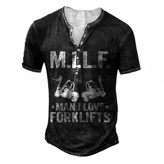MILF Man I Love Forklifts Jokes Forklift Driver Men's Henley T-Shirt - Seseable