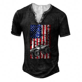 Monster Truck American Flag 4Th Of July Trucks Racing Usa Men's Henley T-Shirt | Mazezy