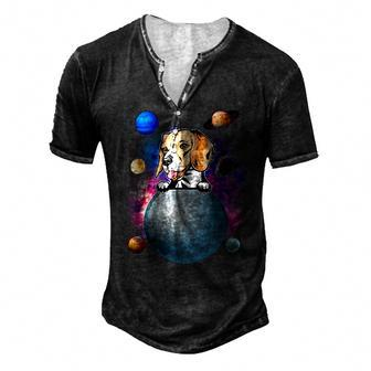 On The Moon Galaxy Puppy Spcae Dog Lover 211 Beagle Dog Men's Henley T-Shirt - Seseable