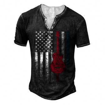 Musician Guitar Music 4Th Of July American Flag Usa America Men's Henley T-Shirt - Seseable
