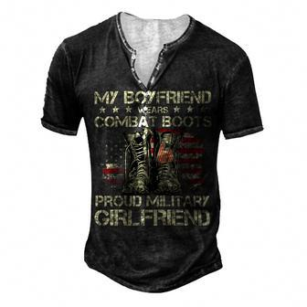 My Boyfriend Wears Combat Boots Proud Military Girlfriend T-Shirt Men's Henley Button-Down 3D Print T-shirt - Monsterry UK