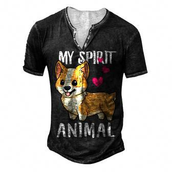 My Spirit Animal Corgi Dog Love-R Dad Mom Boy Girl Funny Men's Henley Button-Down 3D Print T-shirt - Monsterry CA