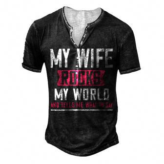 My Wife Rocks My World Papa T-Shirt Fathers Day Gift Men's Henley Button-Down 3D Print T-shirt - Monsterry DE