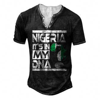 Nigeria Is In My Dna Nigerian Flag Africa Map Raised Fist Men's Henley T-Shirt | Mazezy