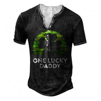 Mens One Lucky Daddy Shamrock Sunset Irish St Patricks Day Men's Henley T-Shirt | Mazezy