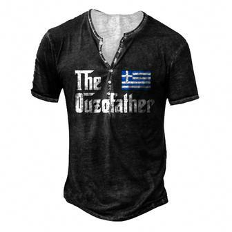The Ouzo Father Greek Flag Men's Henley T-Shirt | Mazezy