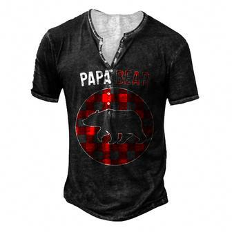 Papa Bear Red Plaid Matching Family Christmas Pajamas Men's Henley T-Shirt | Mazezy