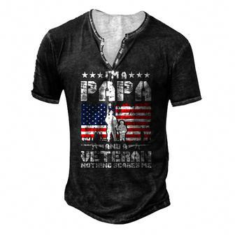Mens Im A Papa And A Veteran Nothing Scares Me Proud Us Army Men's Henley T-Shirt | Mazezy