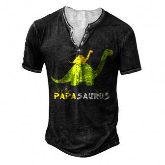 Papasaurus Funny Fathers Day 2022 Gift Idea Men's Henley Button-Down 3D Print T-shirt - Monsterry DE