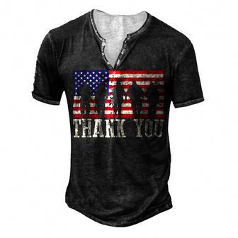 Patriotic American Flag Thank You For Men Women Kid Girl Boy Men's Henley Button-Down 3D Print T-shirt - Monsterry DE