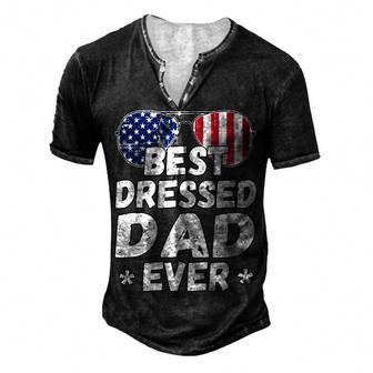 Mens Patriotic Dad Best Dad Ever 4Th Of July American Flag Men's Henley T-Shirt - Seseable