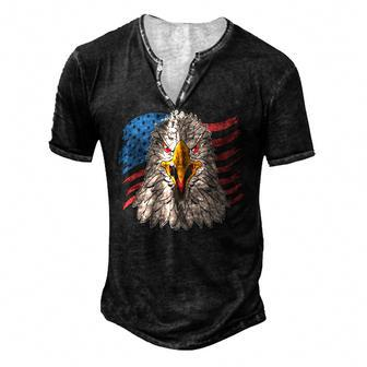 Patriotic Eagle 4Th July American Flag Tee Men's Henley T-Shirt | Mazezy